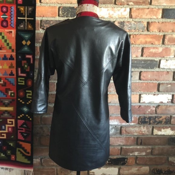 Black Faux Leather Cold Shoulder BCBG Maxazria Shift Mini Dress W/ Pockets XS - Picture 4 of 4